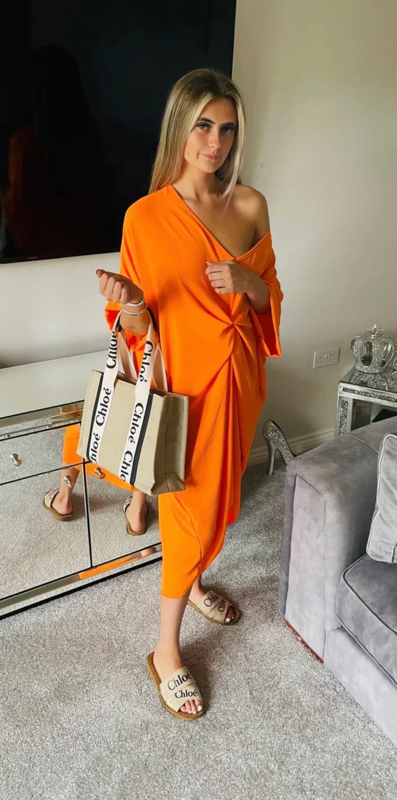 Knot  front smock dress - Orange