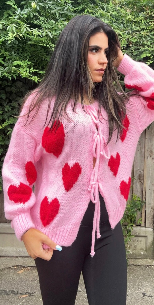 Heart print tie up cardigan