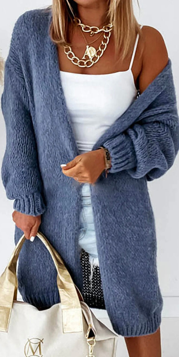 Longline knitted cardigan - ink blue