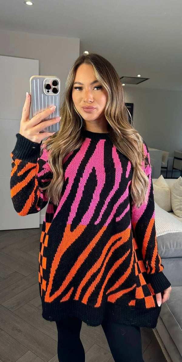 Zebra print jumper/dress - black