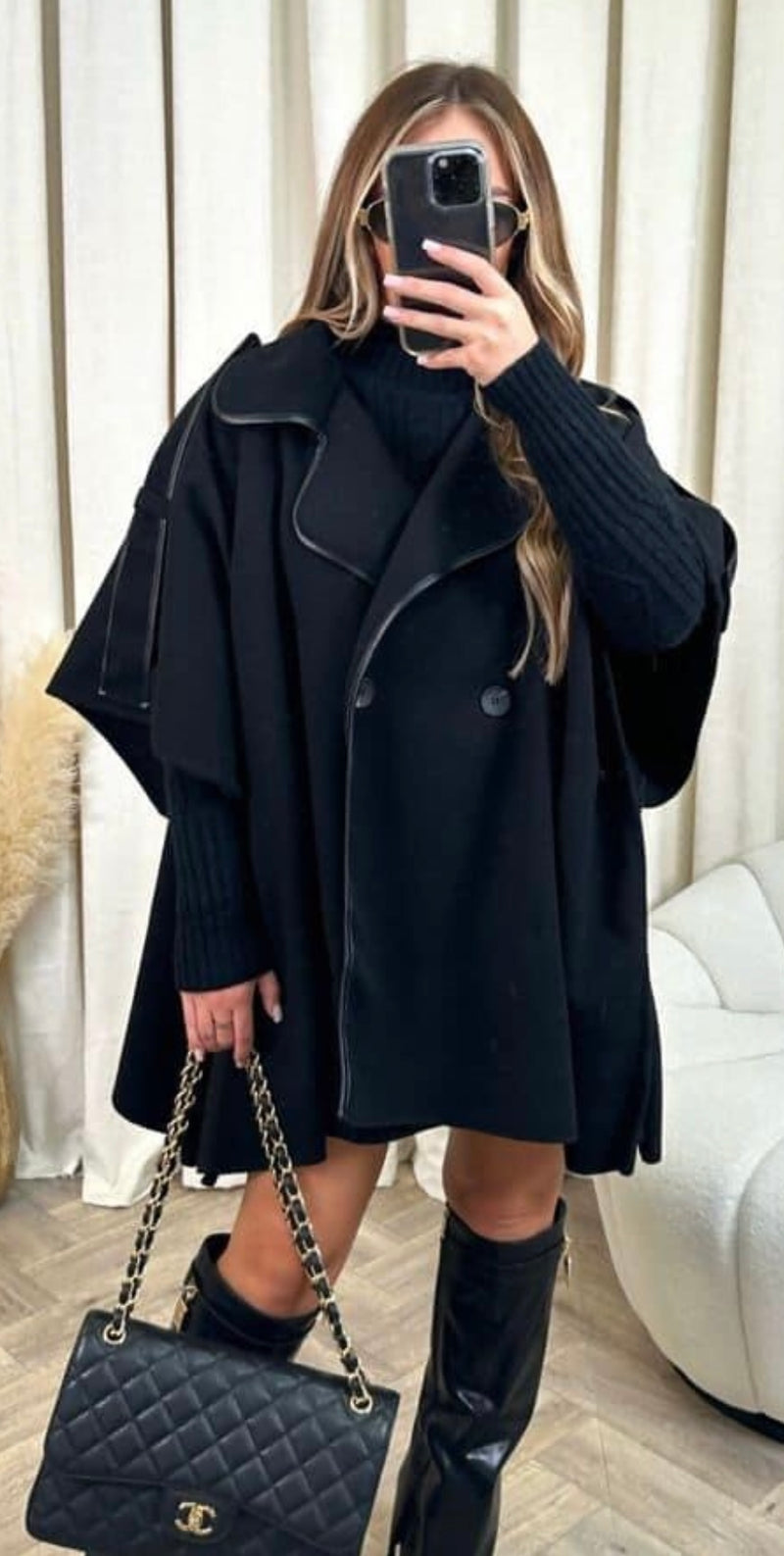 Cape style oversized jacket - Black