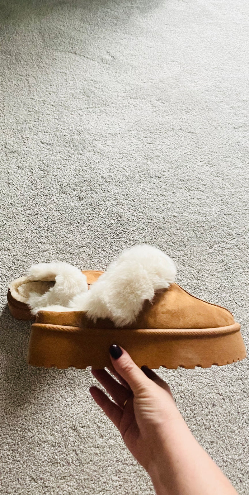 Tan fur slip on boot