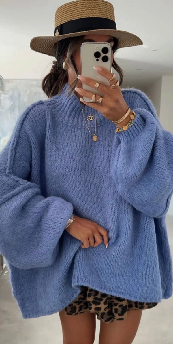 Oversized slouchy mohair mix jumper - blue
