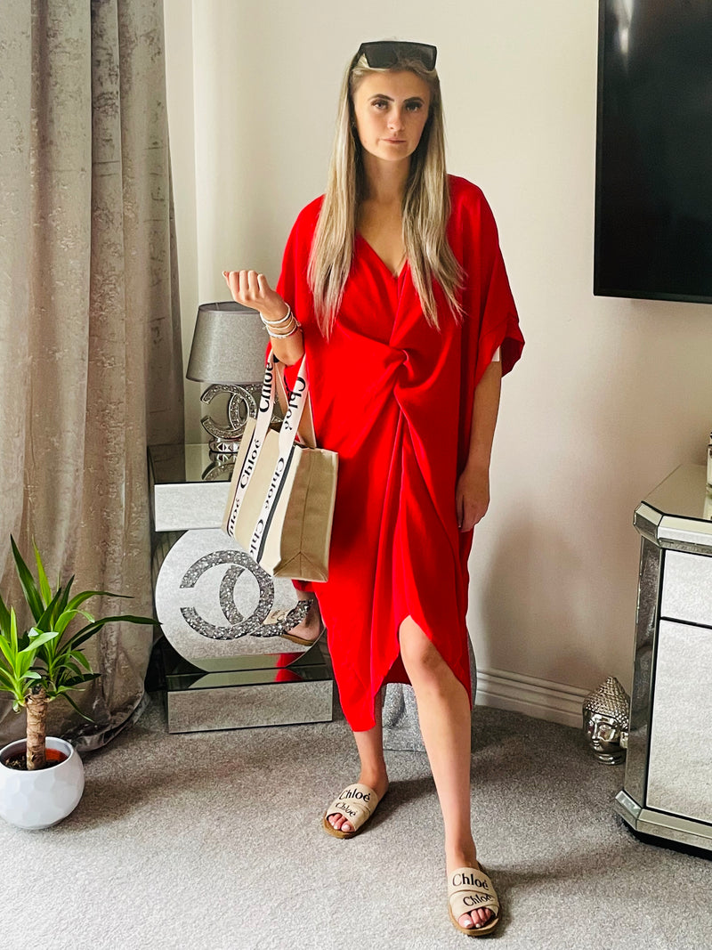 Red knot front smock dress