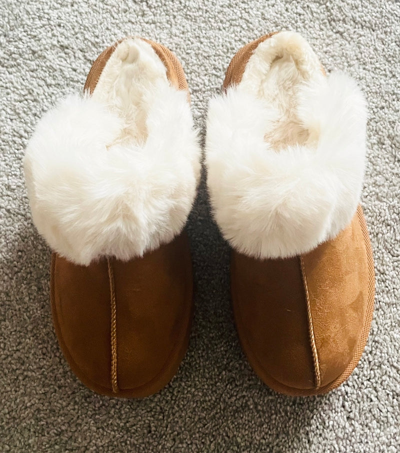 Tan fur slip on boot