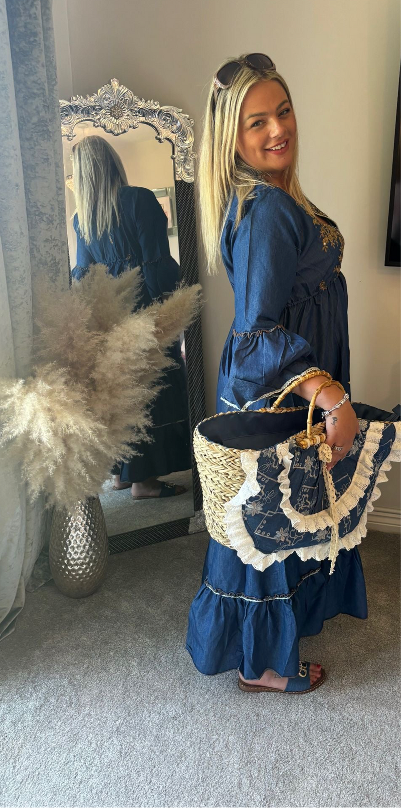 Embroidery detail denim summer boho maxi