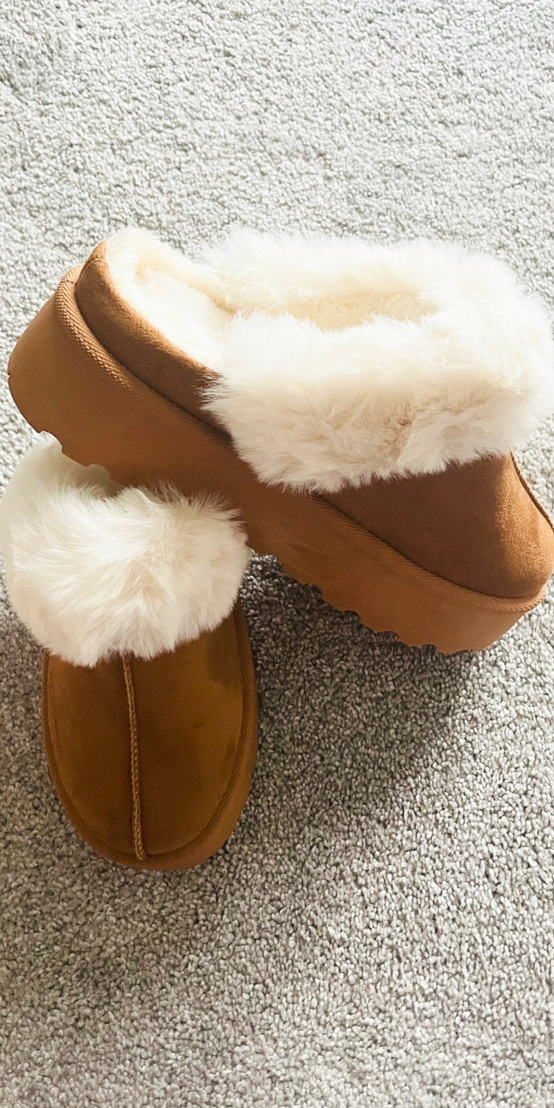 Tan fur slip on boot