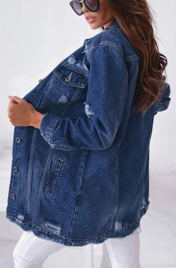 Longline ripped denim jacket