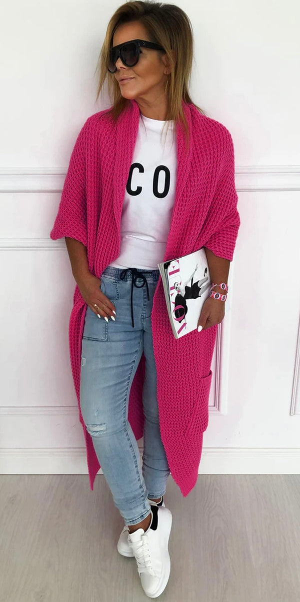 Deep pink longline cardigan