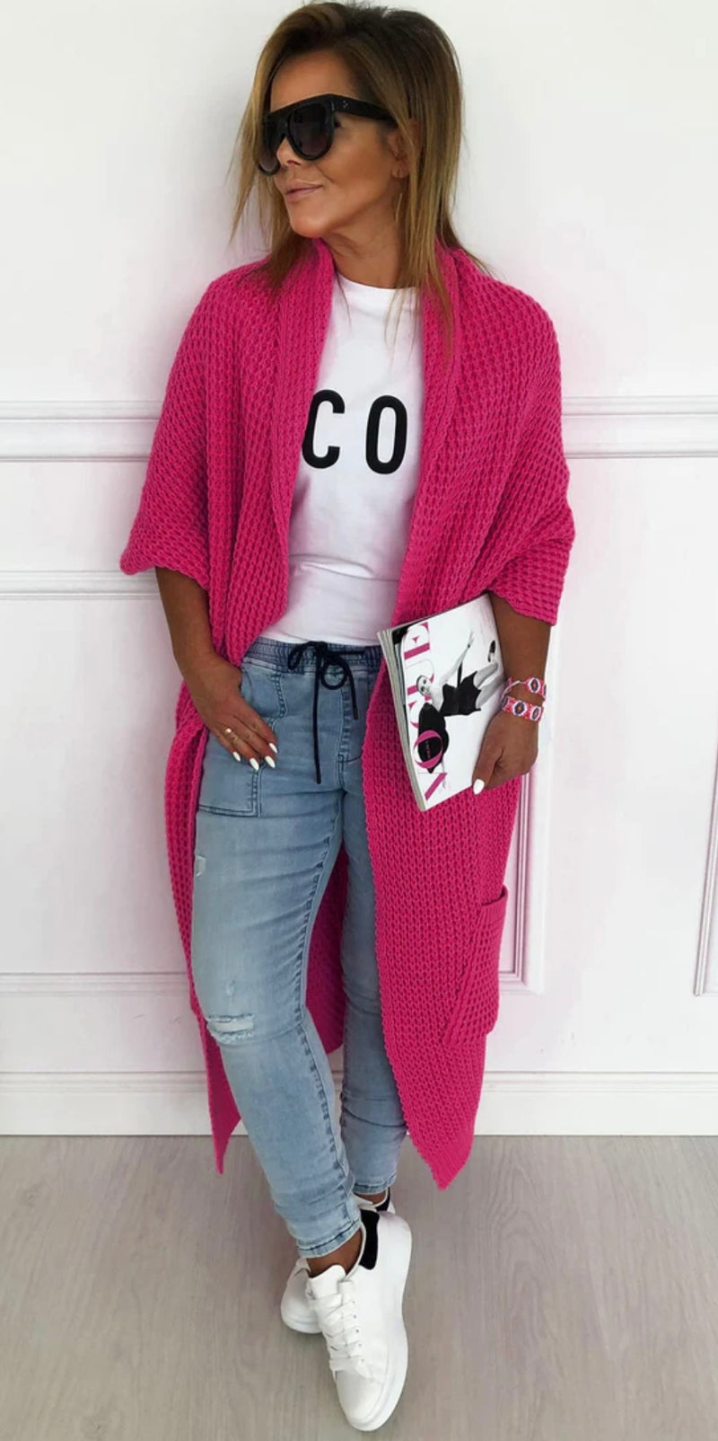 Deep pink longline cardigan