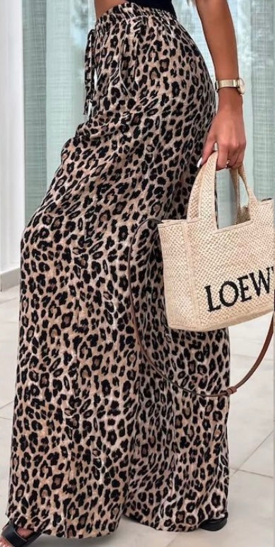 Leopard print palazzo style drawstring trouser