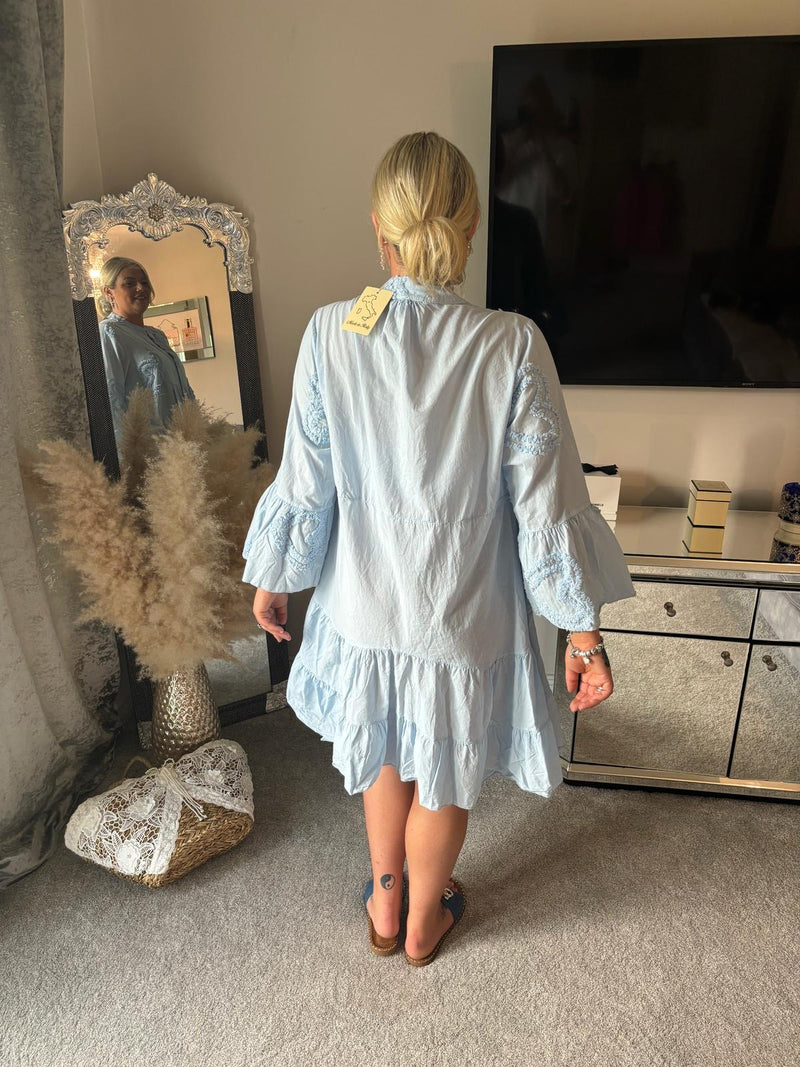 Cotton smock with heart embellishment - baby blue