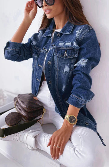 Longline ripped denim jacket