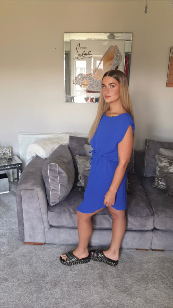 Royal blue tie waist dress