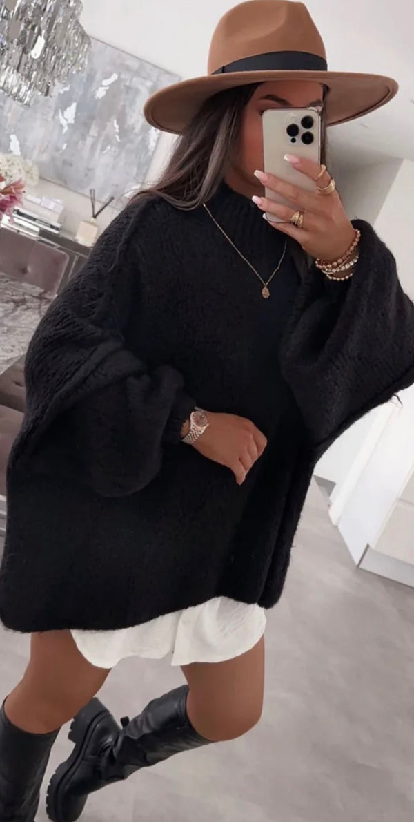 Oversized slouchy mohair mix jumper - Black