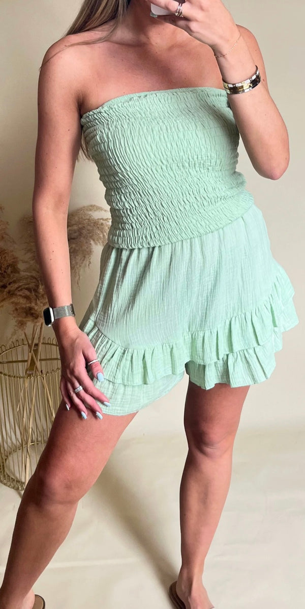 Cheesecloth skort playsuit - mint