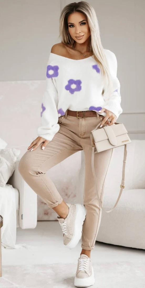 Purple flower knitted top