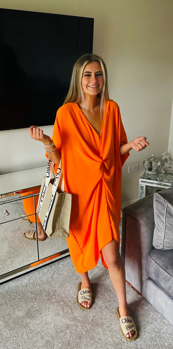 Knot  front smock dress - Orange