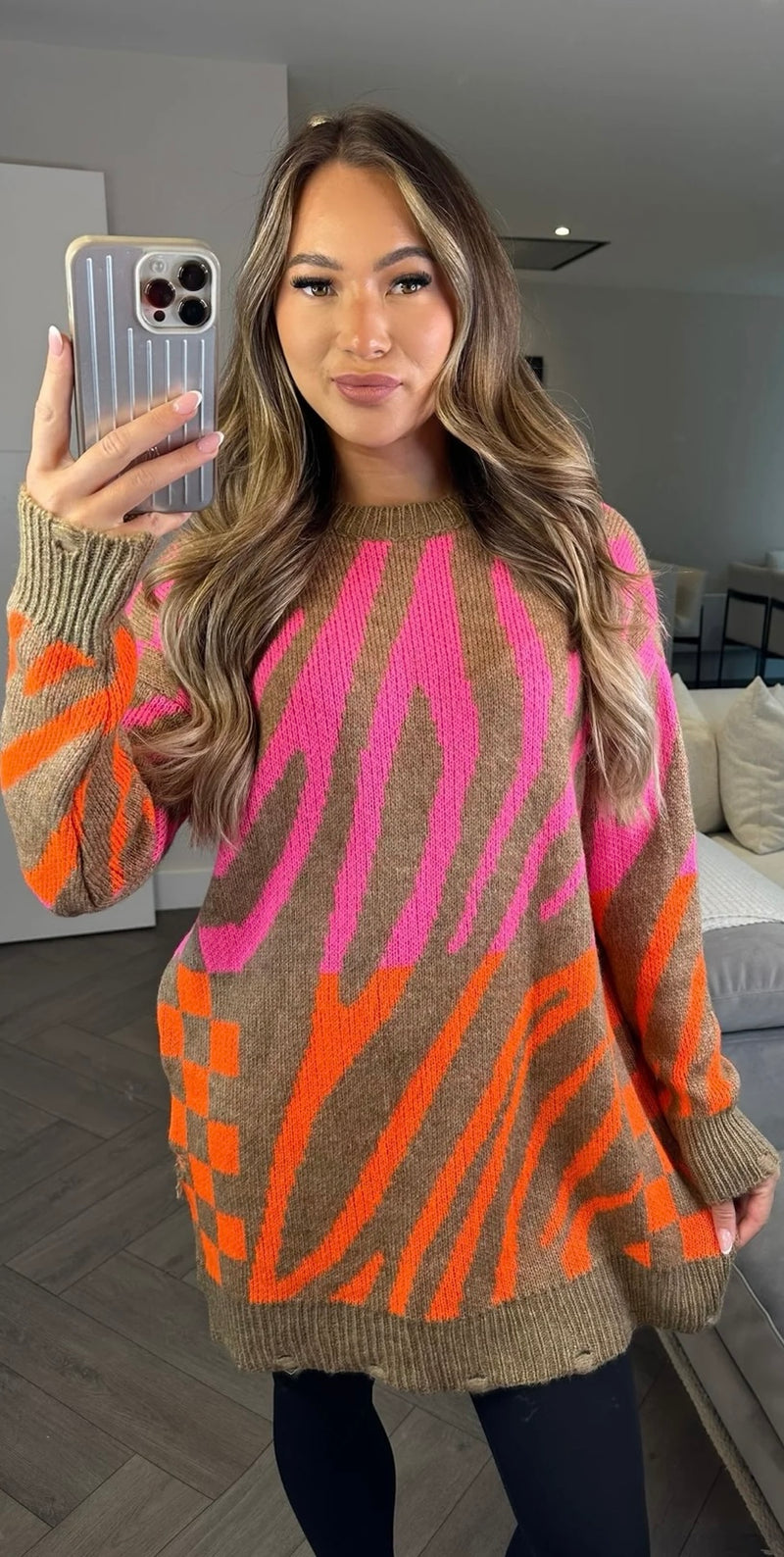 Zebra print acrylic jumper/dress - Camel