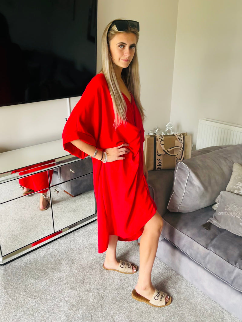 Red knot front smock dress