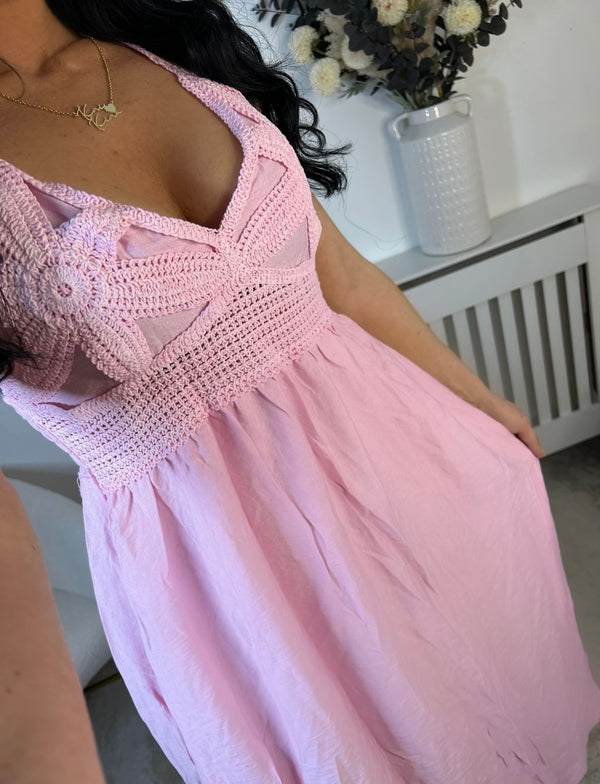 Crochet embellished maxi dress - pink