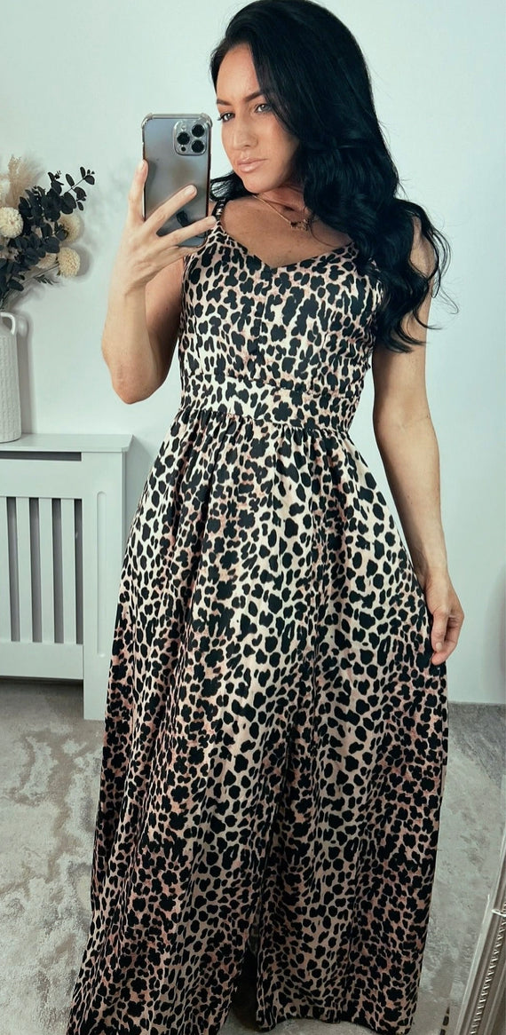 Leopard print tie back maxi dress