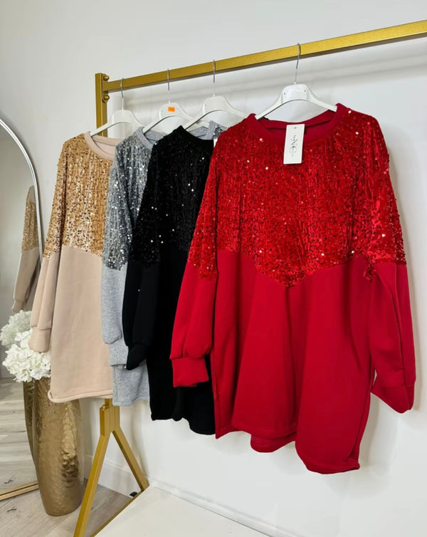 Sequin embellished sweatshirt/dress - Black