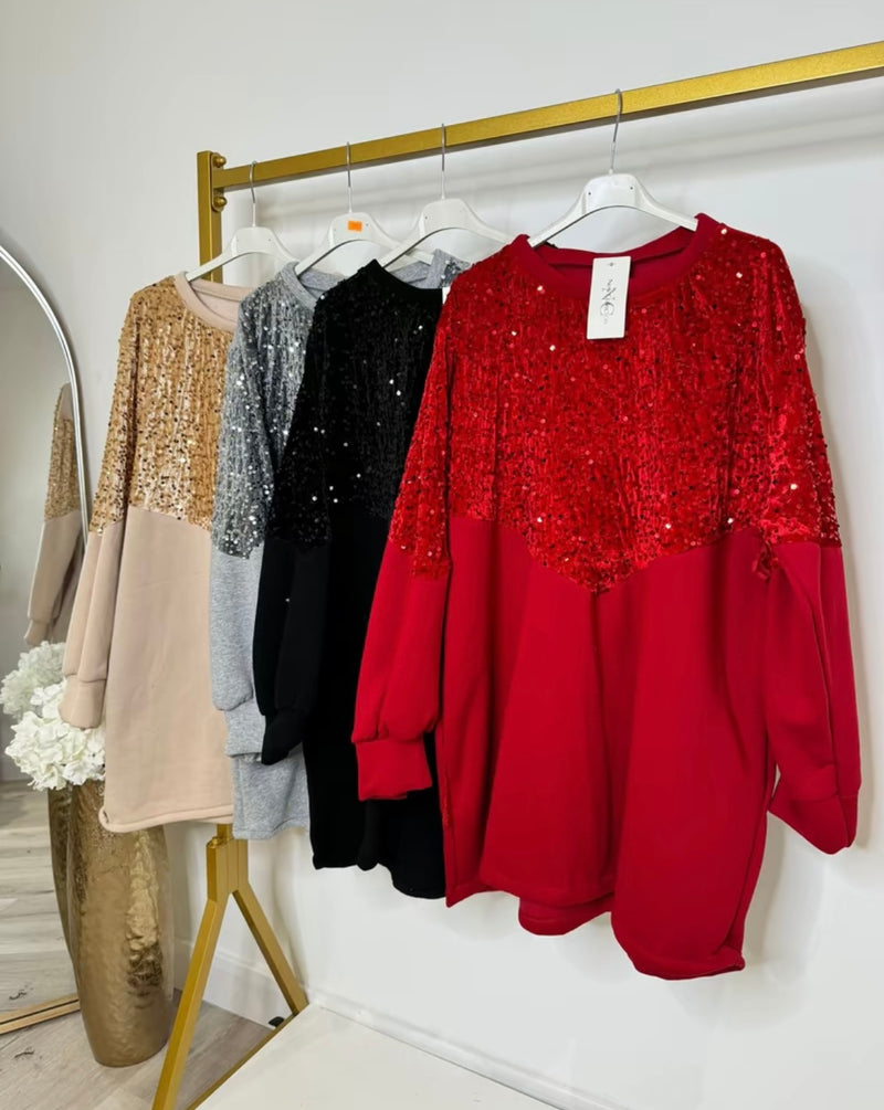 Sequin embellished sweatshirt/dress - Black