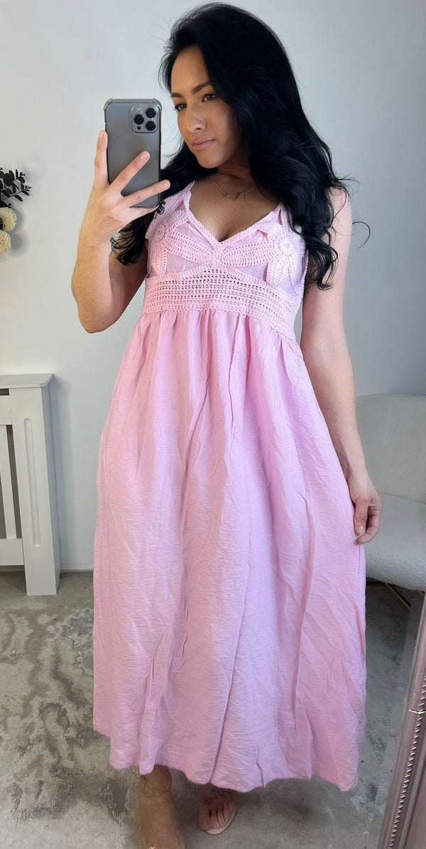 Crochet embellished maxi dress - pink