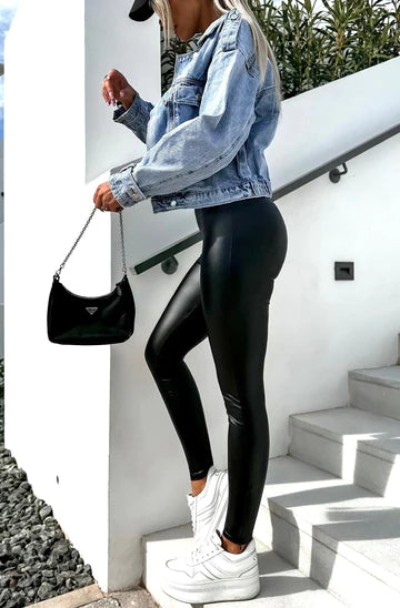 PU LEATHERETTE HIGH WAISTED LEGGINGS-BLACK