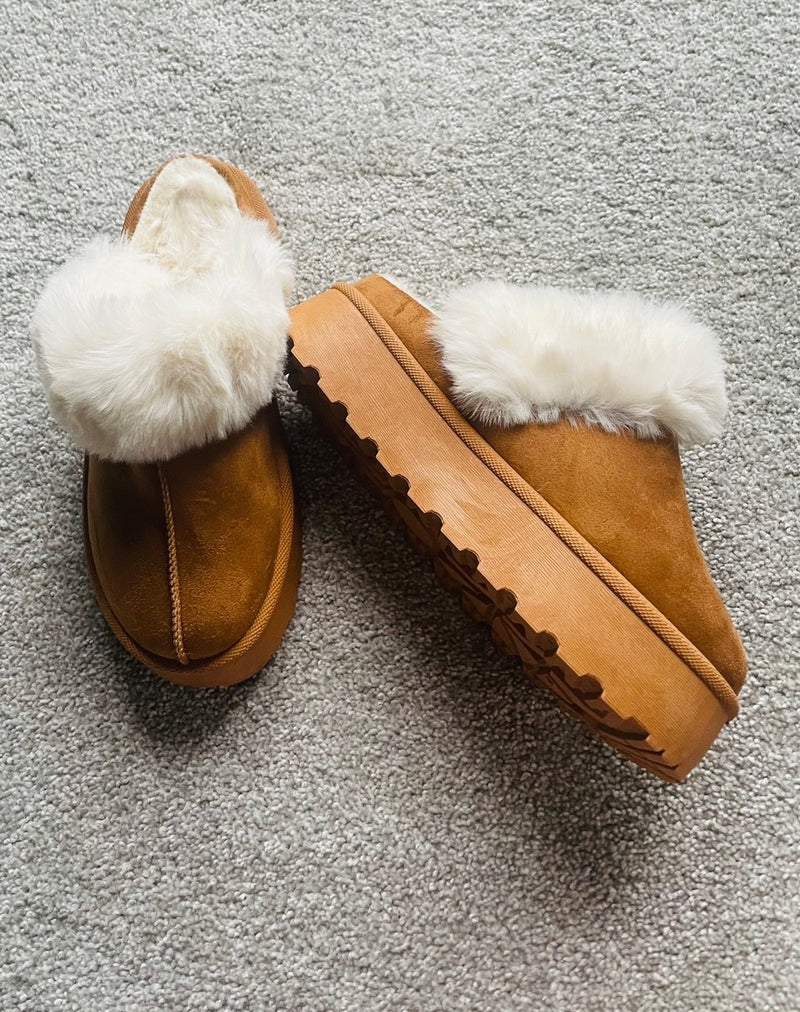 Tan fur slip on boot