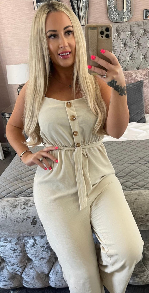Button detail summer jumpsuit - Beige
