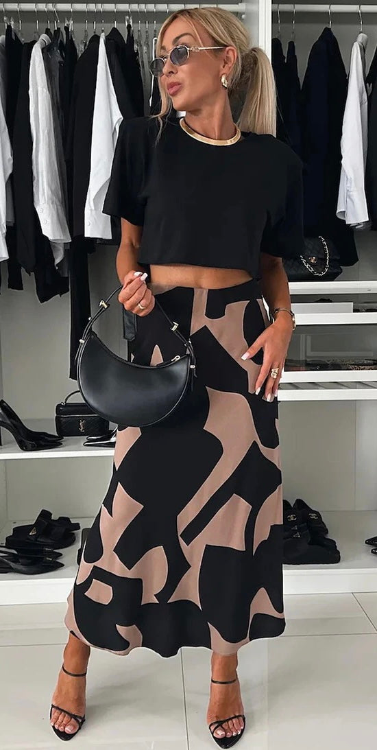 Satin patterned midaxi skirt