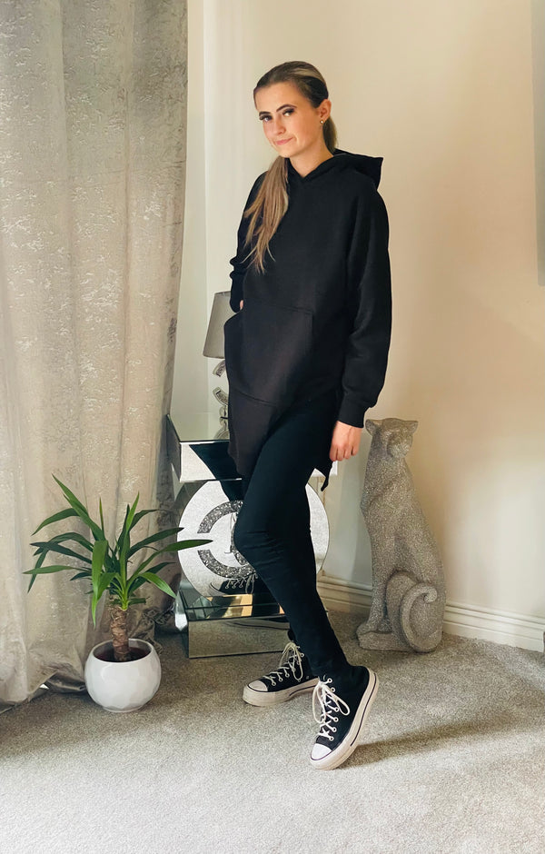 Oversized side slit longline hoodie