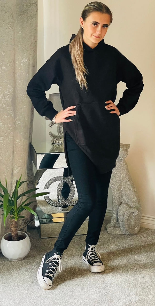 Oversized side slit longline hoodie
