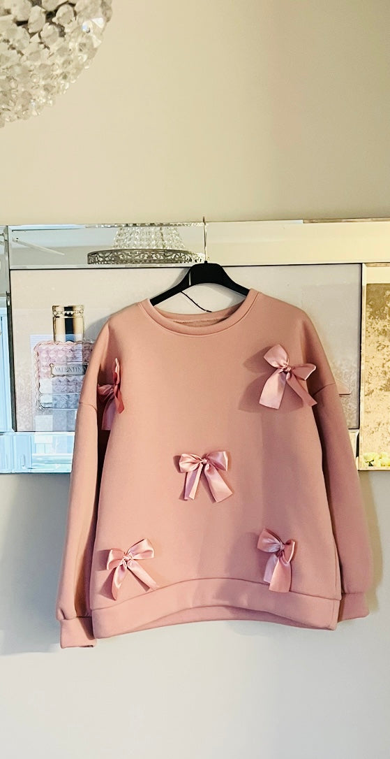 Pink satin bow sweatshirt