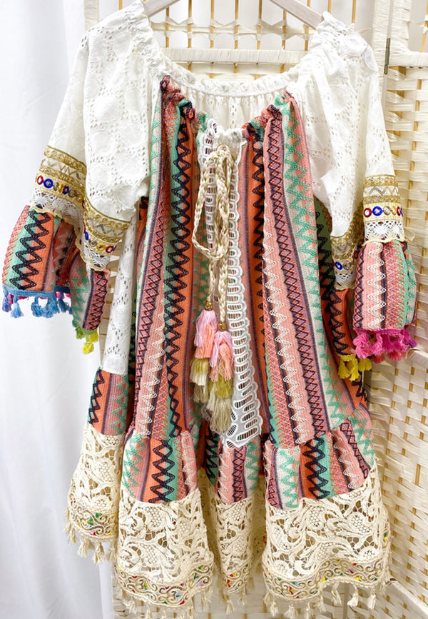 Boho premium crochet mini dress