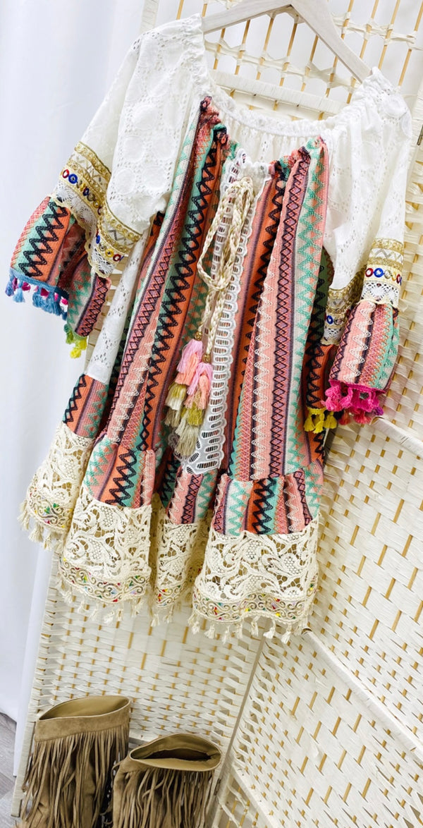 Boho premium crochet mini dress