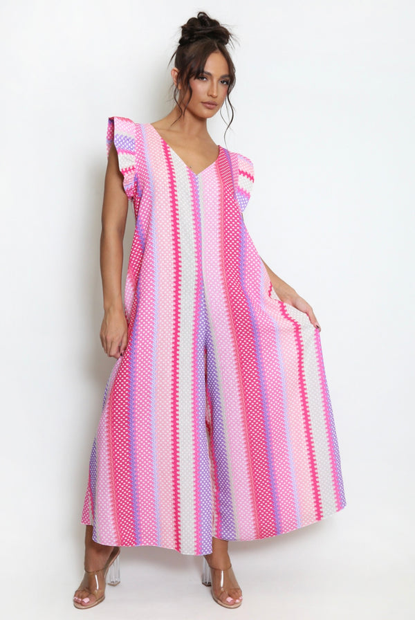 Candy stripe wide leg jumpsuit - Pink