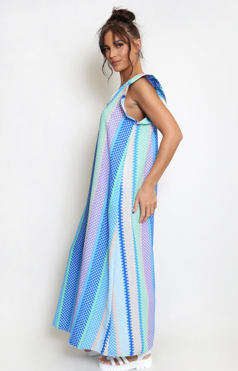 Candy cane stripe wide leg jumpsuit - blue