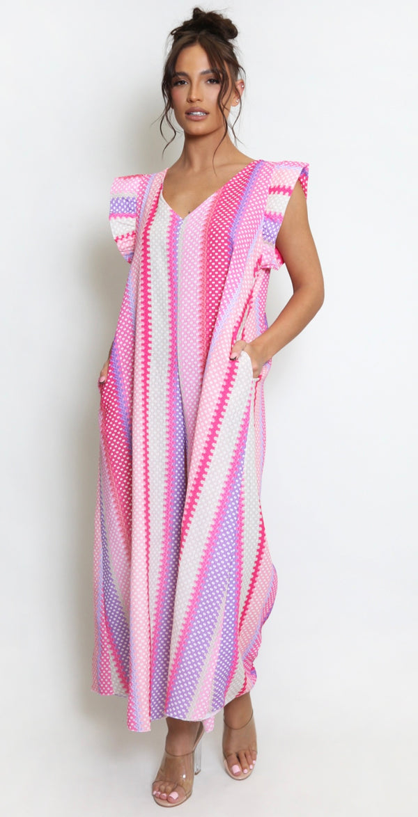 Candy stripe wide leg jumpsuit - Pink