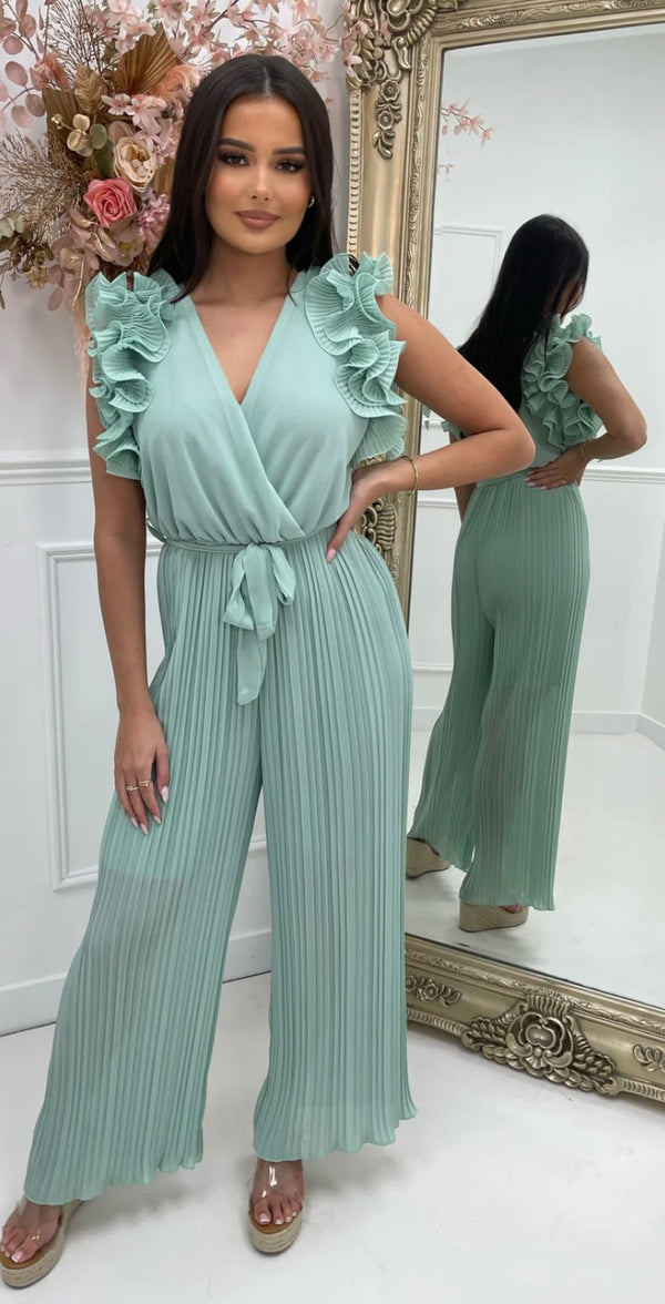 Mint ruffle jumpsuit