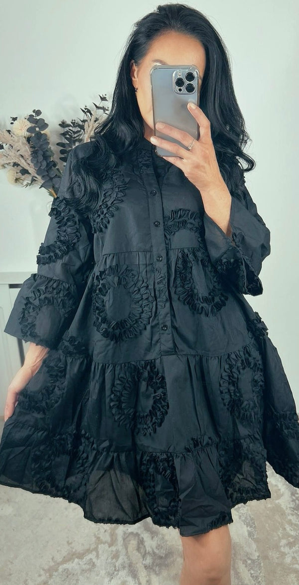 Oversized embellished smock dress - Black