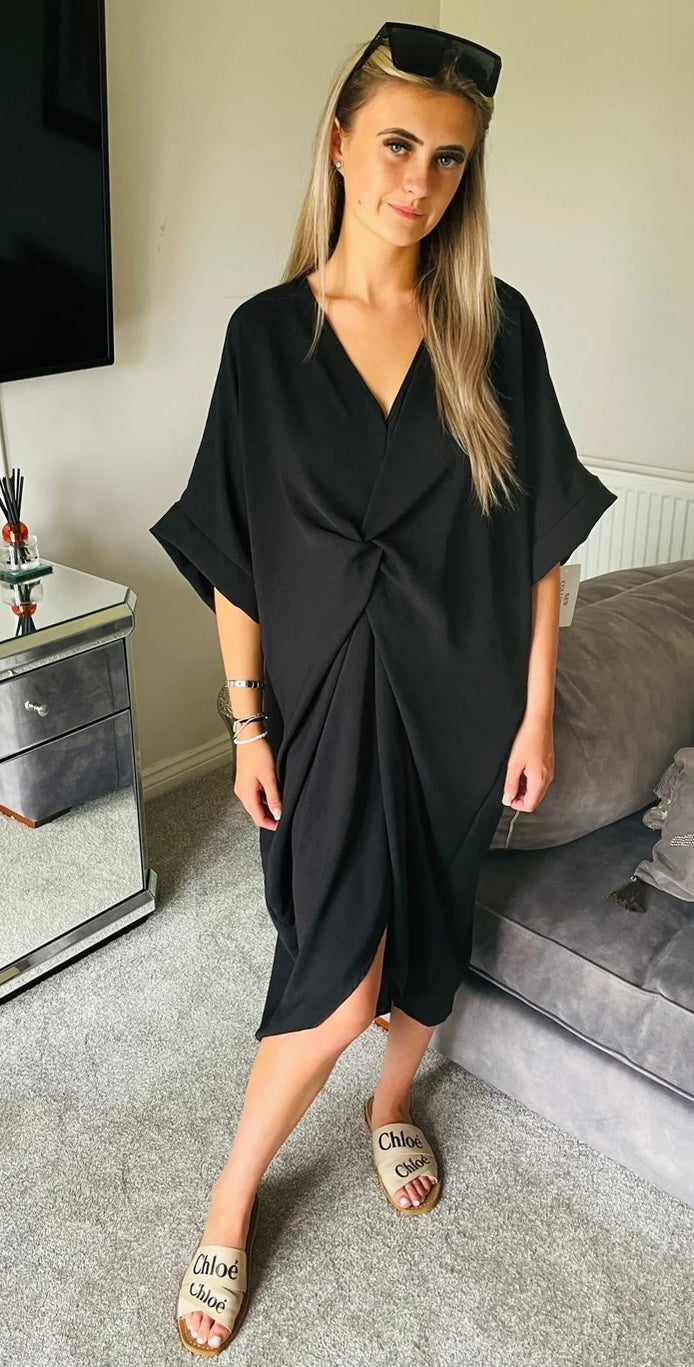 Knot front smock dress - Black