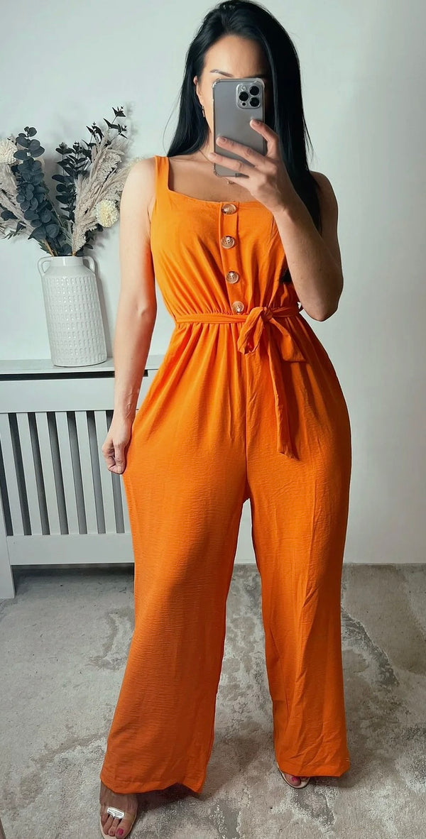 Button detail summer jumpsuit - Orange