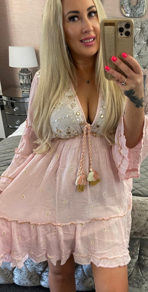 Embellished boho style A line dress