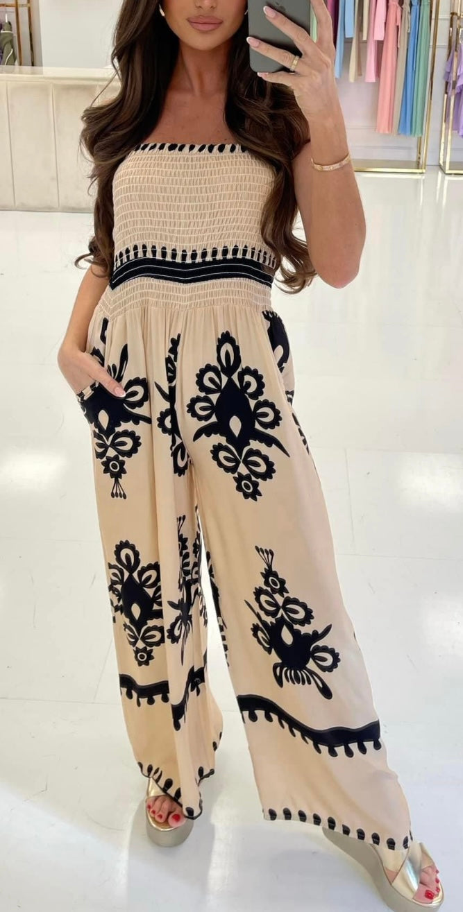 Bandeau design jumpsuit - beige