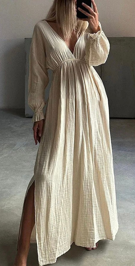 Beige cheesecloth maxi dress