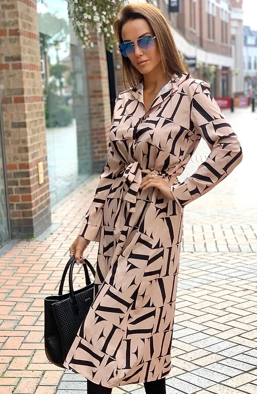 Letter print midaxi shirt dress CURVE