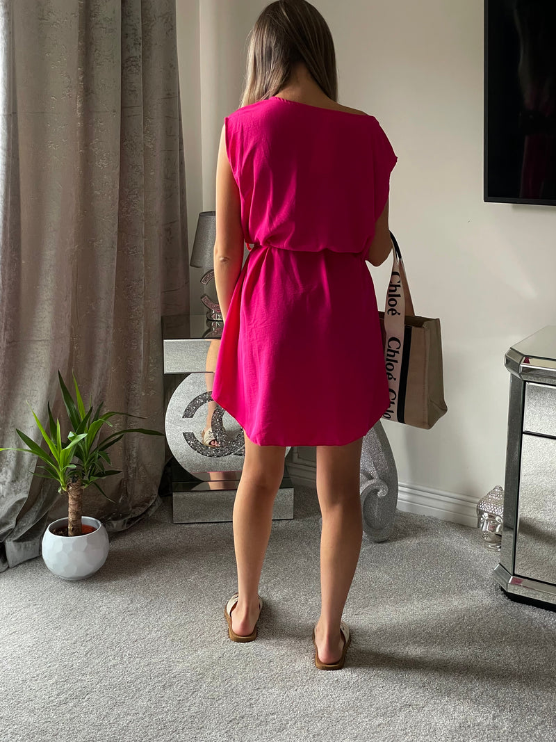 Fuchsia tie waist dress